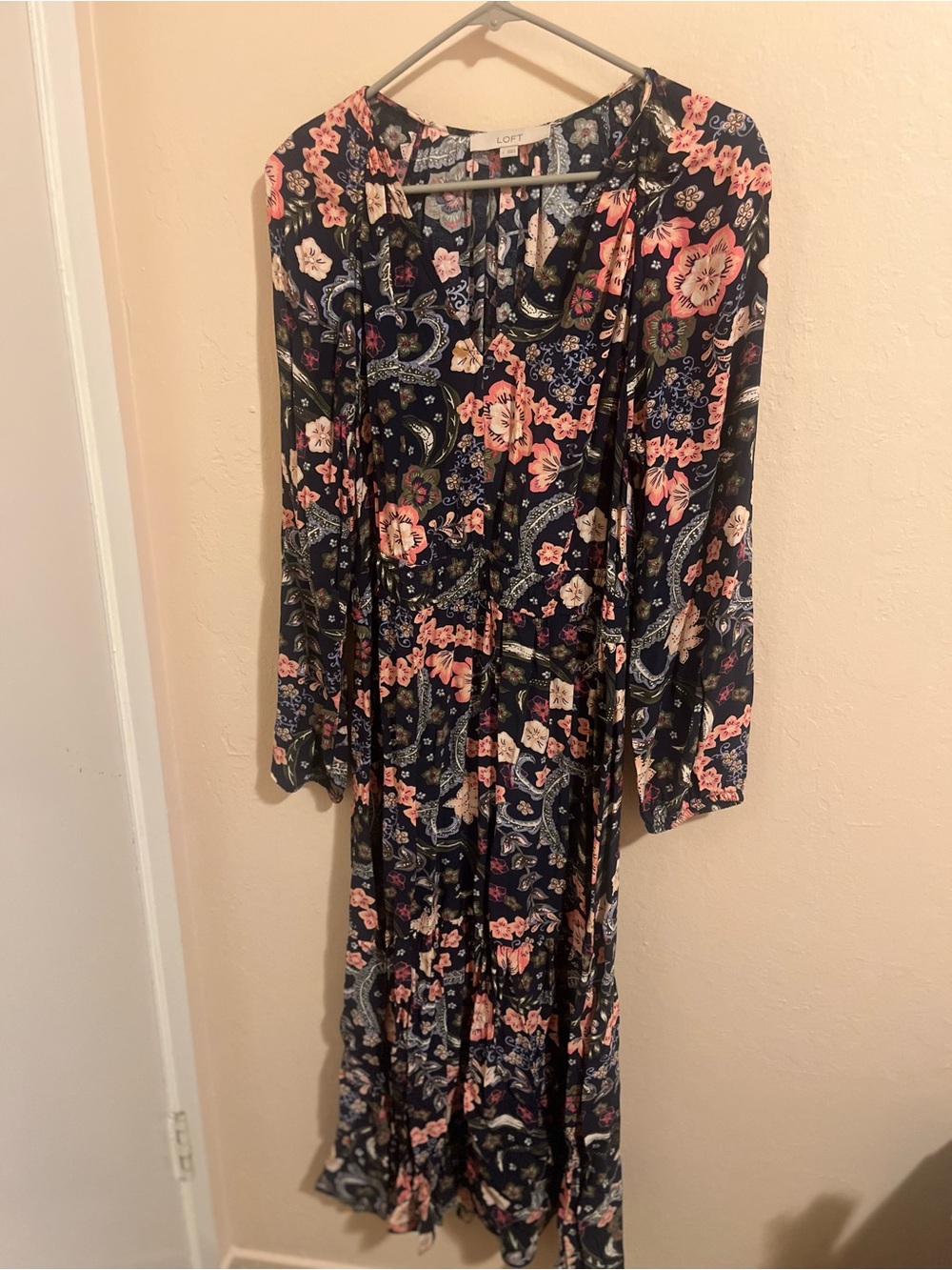 LOFT Navy Maxi Dress with Pink Floral Paisley